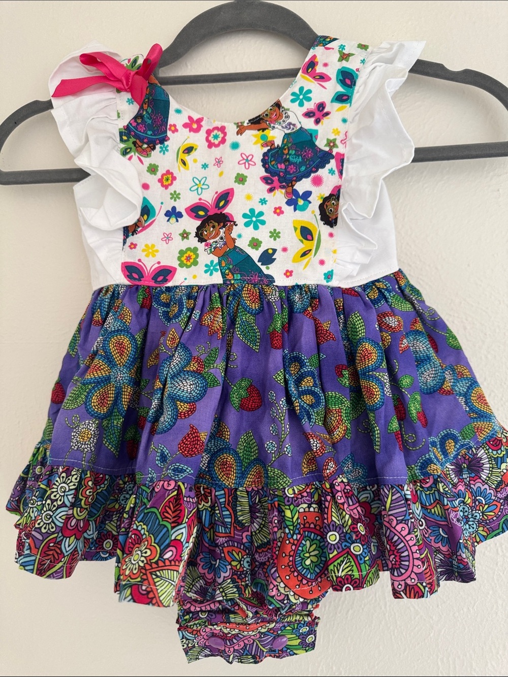 Girls' Purple Floral Ruffle Dress with White Floral Bodice - custom made
